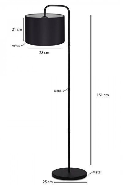 Art&Gift Suitable Metal Gövdeli Siyah Kumaş Başlık Çok Amaçlı Lambader Salon Köşe Lambası