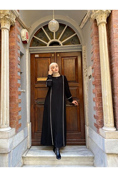 JALİA Ecru Piping Detailed Handle Elastic Comfortable Fit Thin Woven Zippered Ferace