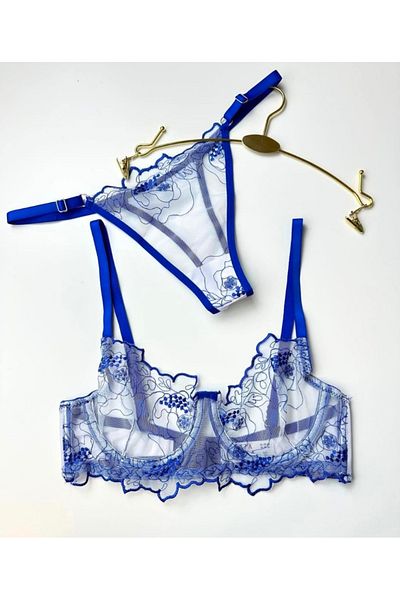MODA Broderie albastră transparentă