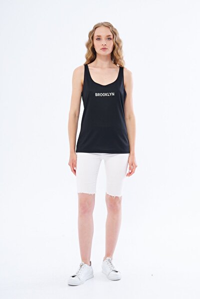 Moda Işık Brooklyn Printed Black Thick Strap Athlete's Tank Top