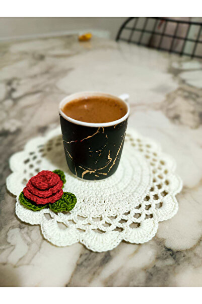 DelinaFrida Takı Hediye Hand Knitted Rose Model Coaster, Presentation Napkin ...