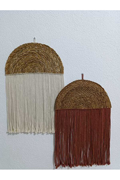 müven 2'li El Yapımı Makrome & Hasır Supla Bohem Duvar Dekorasyon Ürünü (EV, ...