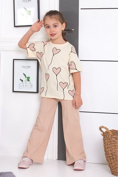 tunays shopping Spanish Leg Leggings Pants Heart Printed Oversize Tshirt Girls' Bottom Top Set