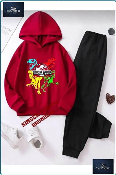 SS SİNSER Παιδικό σετ φόρμας με κουκούλα και στάμπα  "JURASSIC WORLD DINZR "