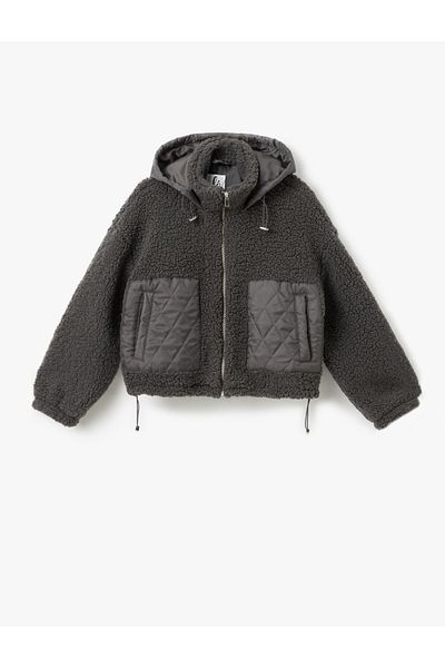 Koton Detachable Hooded Zipper Double Pocket Plush Jacket