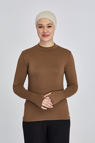 manolyaşal islamic hijab جسم نسائي عضوي من الليكرا مع ياقة مدورة - شوكولاتة خ...