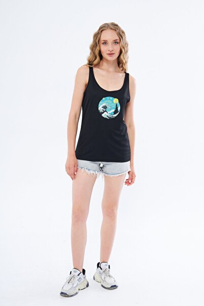 Moda Işık Winter Printed - Sports Tank Top with Thick Straps Black Color