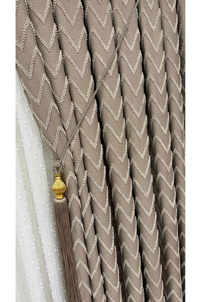 Fon Dünyası Furry Luxury Board Background Curtain Beige (Single Wing)