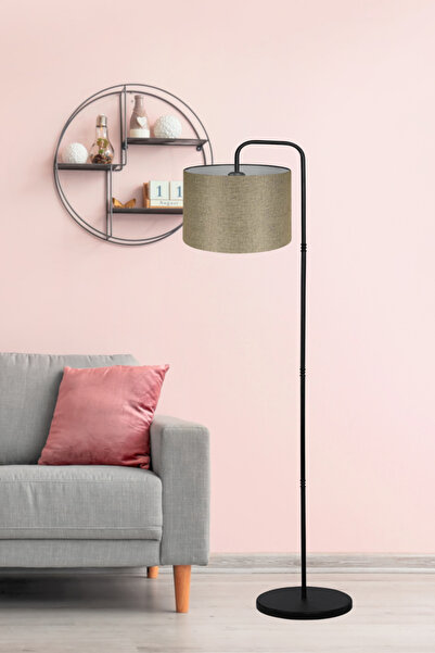 Art&Gift Suitable Metal Gövdeli Bej Kumaş Başlık Çok Amaçlı Lambader Salon Köşe Lambası