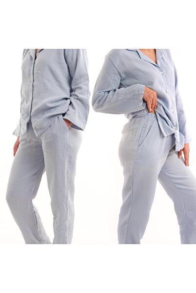 DALİSA Kadın Müslin Pijama Takımı Düğmeli Yakalı Pijama