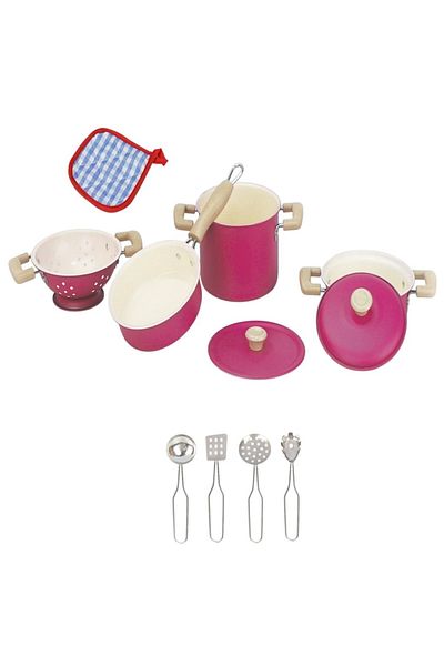 Magicway 11 Pieces Pink Enamel - Stainless Steel Cookware Set, Toy Full Set for Dollhouse and Kitchen