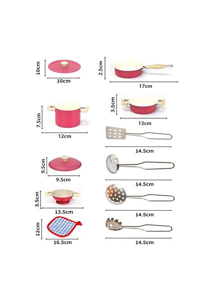 Magicway 11 Pieces Pink Enamel - Stainless Steel Cookware Set, Toy Full Set for Dollhouse and Kitchen