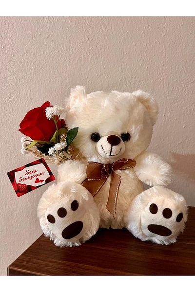 Tiny Desing Accessorıes Cute Teddy Bear with Special Mini Rose Bouquet 🧸