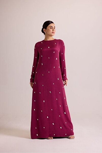 BALA COUTURE Taş İşlemeli İpek Uzun Elbise
