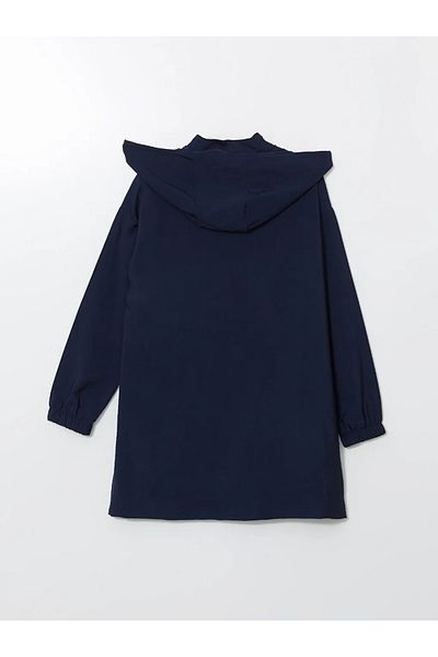 LC Waikiki Lcw Modest Navy Blue Hooded Plain Oversize Women's Tunic