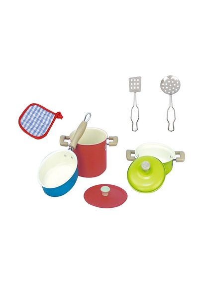 Magicway 8-Piece Colorful Enamel Cookware Set - Stainless Steel Toy Set for Dollhouse and Kitchen