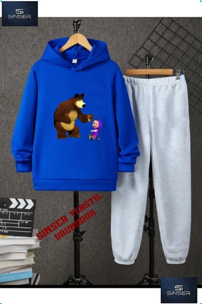 SS SİNSER Set de trening pentru copii cu glugă, imprimat cu „BEAR WITH TABLE”