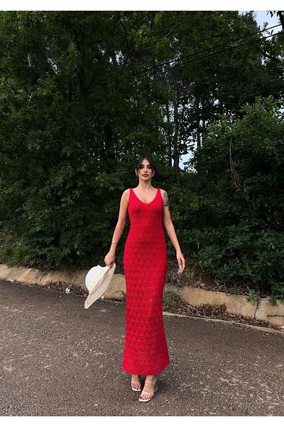 Cistern İstanbul Women's Red Strap Long Knitwear Dress