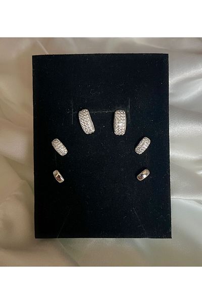 Bijou Luz Silver Cornered Earrings Set of Six