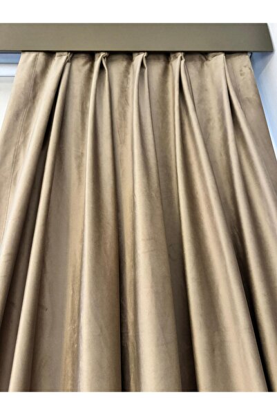 VANESSA PERDE İpek Kadife Amerikan Pileli 60 cm En İki Adet Fon Perde