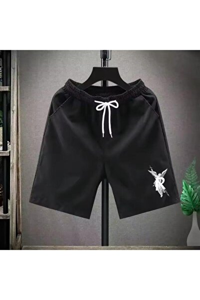 caddekombin شورت برمودا نسائي مريح بنمط ملاك مع حبل جيب أسود