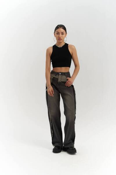 ALYA BUTİK Turned Detail Smoked Jeans