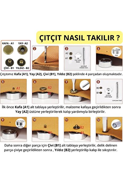 ipekbazaar Metal Çıtçıt 61 -15 mm, [25 Takım]