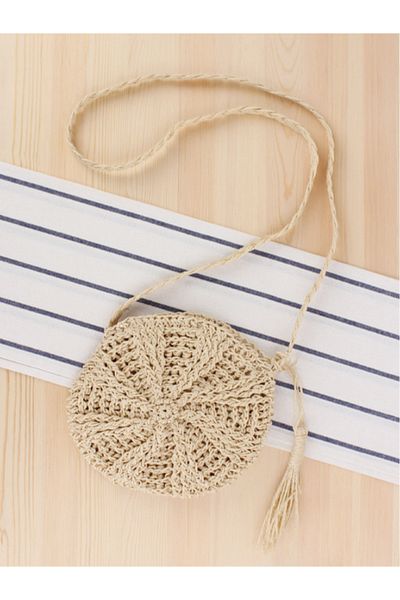 TOM COMPANY Χειροποίητη τσάντα Macaron Knitted - Πλεκτό με χάρτινο κορδόνι / Ψάθινη τσάντα Raffia Summer Bohemian