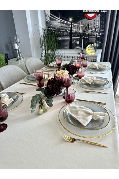Decamor home Velvet Textured Wrinkle-Free Stain-Resistant Ecru Off-White Tablecloth (Napkin Not Included)