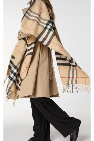 ELİF TAKI AKSESUAR Soft Textured Tasseled Plaid Pattern Saffron Thick Shoulder Shawl Scarf