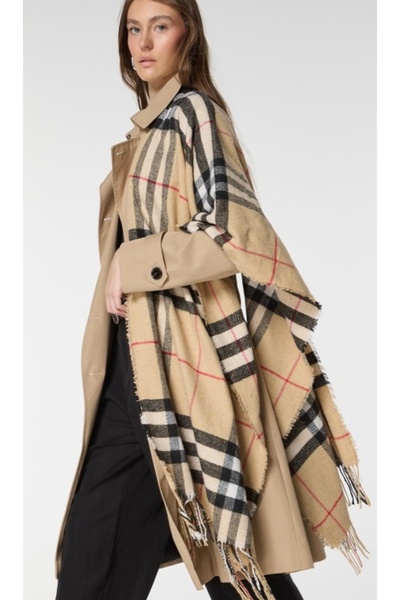 ELİF TAKI AKSESUAR Soft Textured Tasseled Plaid Pattern Saffron Thick Shoulder Shawl Scarf