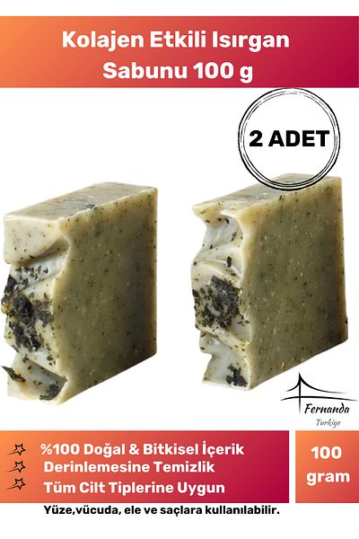 Fernanda 100% Natural Collagen - Effective Nettle Soap, Herbal Body Repair 100g - 2 Pieces