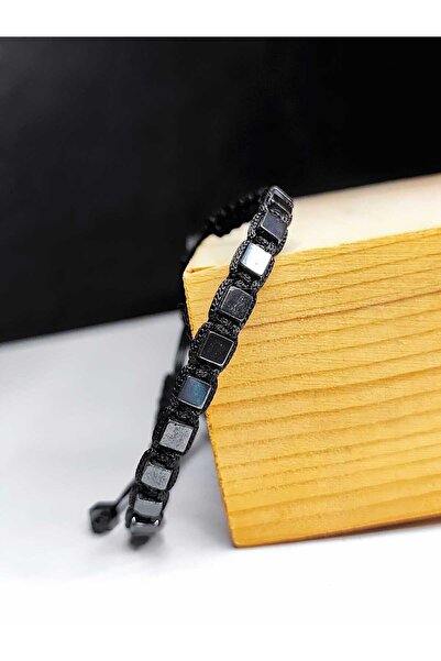 Lio20 Hematit Taşı Makrume Örgü Bileklik Doğal Aksesuar Bileklik Erkek Kadın Bijuteri Hediye Bileklik