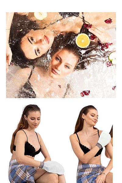 AKDAG HOME 1 Piece Ecru Bath Shower Scrub Exfoliating Glove 100% Flush Silk For Women And Men