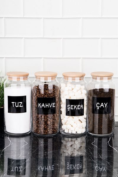 DNS HOME 1300ml Capacity 4-Piece Glass Vacuum Wooden Lid Tea and Sugar Salt Coffee Storage Set