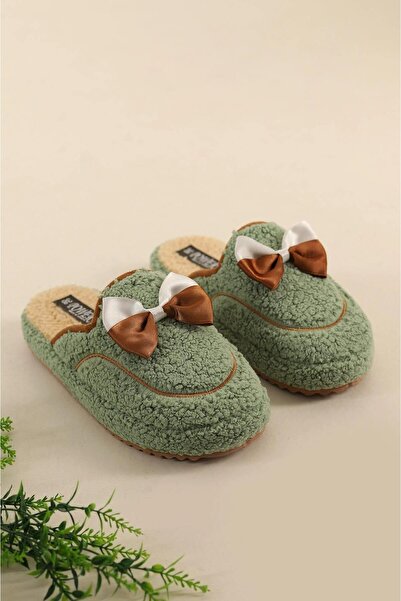Papuçsepeti Shoe Basket 4118 Women's Daily Home Carpet Guest Slippers with Bow
