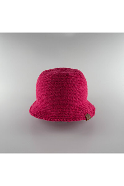 Kidilia Winter Fuchsia Colored Angora Hand Knitted Bucket Hat