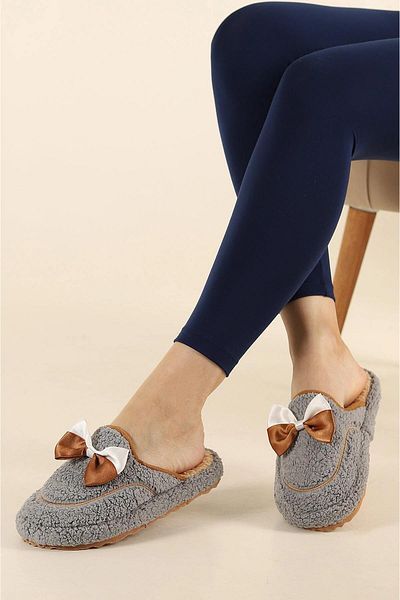 Papuçsepeti Shoe Basket 4118 Women's Daily Home Carpet Guest Slippers with Bow