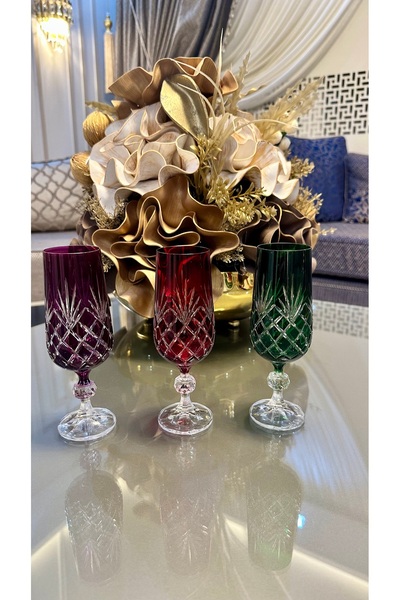 Bohemia Bohemıa Kristal Renkli Kesme El İşi Kahve Yanı Su Bardağı