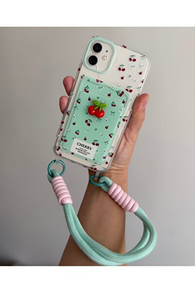 FİŞNEİLETİŞİM حافظة بنمط الكرز المتوافقة مع هاتف IPHONE 11 مع حامل بطاقة الائ...