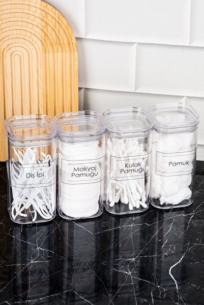 DNS HOME 4'lü Banyo Seti Pamuk & Diş İpi & Kulak & Makyaj Pamuğu Organizeri Banyo Düzenleyici Mika Banyo Seti