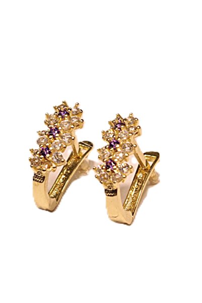 Hakan Güler Kuyumculuk 14 Ayar (585k) Papatya Model Kırmızı Taşlı Çocuk Küpesi