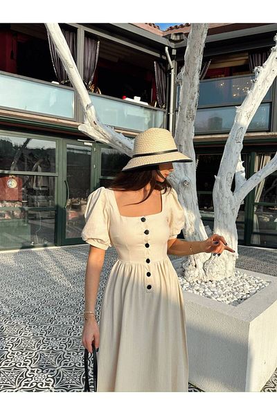 LOCH BUTİK ROCHIE MIDI DE FEMEI BEJ CU GÂT U CU CULOARE