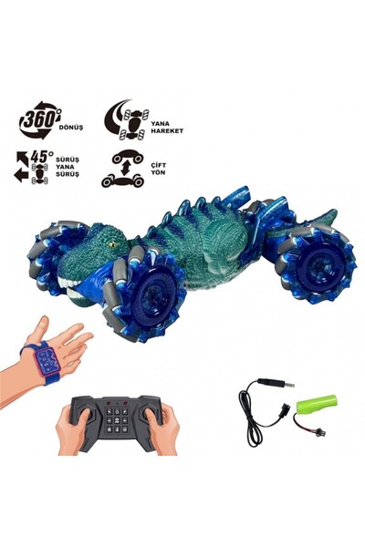 dekantoys Uzaktan Kumandalı Full Fonksiyon Dinozor Bilekten Kontrol Şarjlı 2.4G Elle Kontrol Dinozor Araba