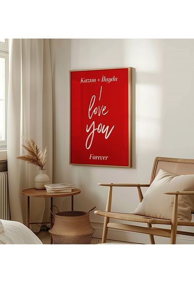 Home Valentine's Day Gift, Personalized Painting with Natural Wood Frame Name, Special Design, Poster + Frame