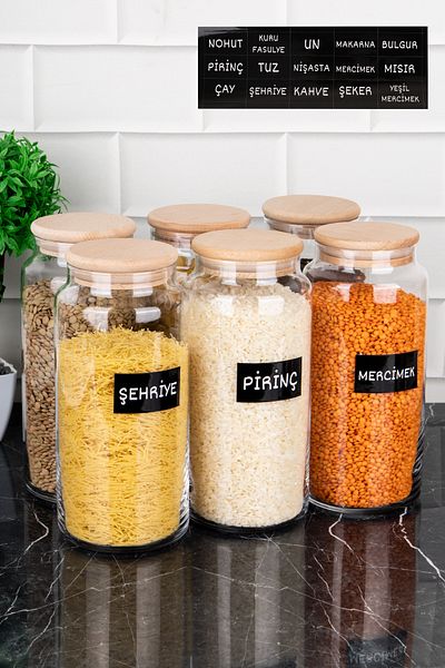 DNS HOME Set of 6 Glass Jars Large Size Food Pulses with Wooden Vacuum Lid 1300 ml