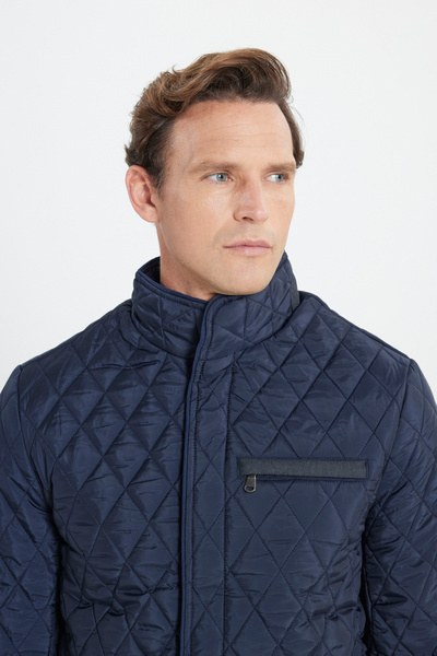 ALTINYILDIZ CLASSICS Ανδρικό παλτό με μοτίβο γιακά με κανονική εφαρμογή Navy Blue Standard