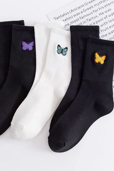 AYDK Butterfly Embroidered Socket Summer Winter Warm Unisex Cute Sweet Socks Set