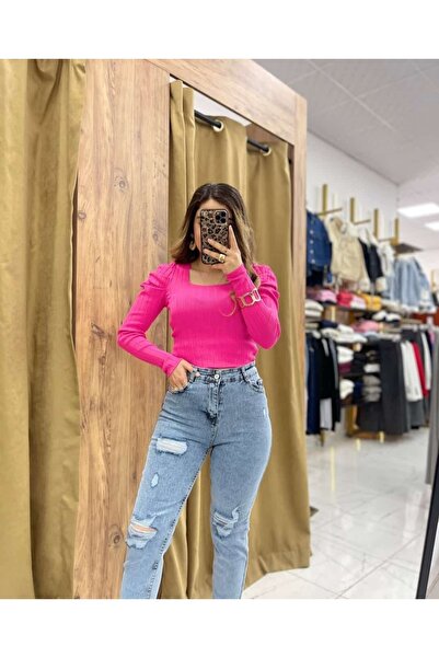 Butik Lazerli yırtıklı kadın momjeans