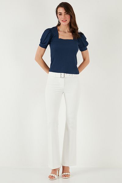 Lela Sleeve Detailed Square Neck Blouse Bluz 5869002